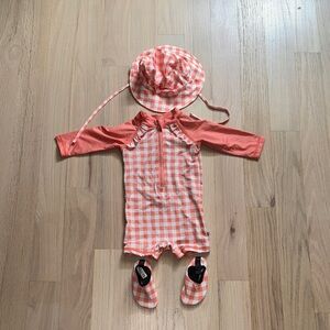 Izod Coral and White Kids Swim One Piece